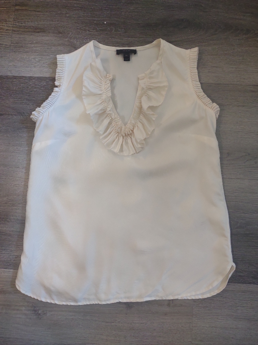 J. Crew Cream Ruffle V-Neck Sleeveless Silk Top